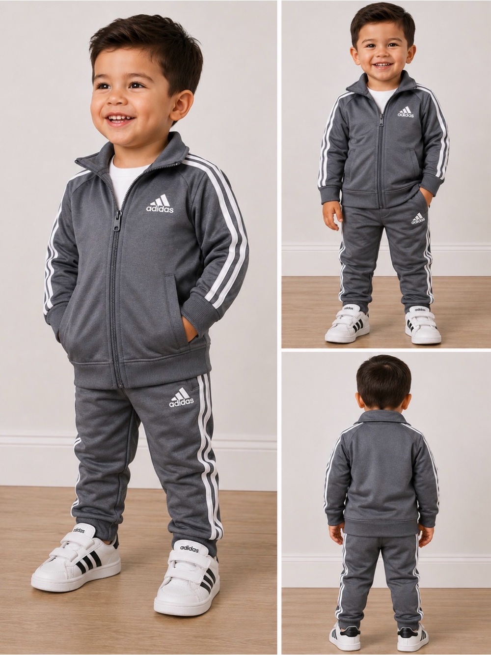 adidas Kids Black Track Zip Joggers with White Stripes